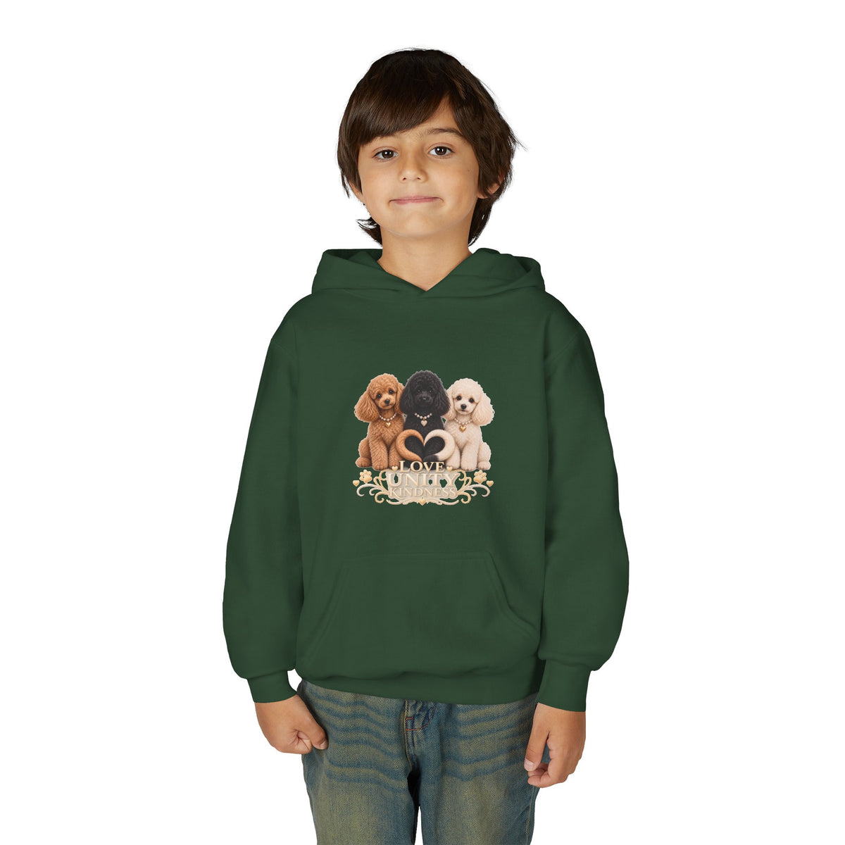 SOSO “Love, Unity & Kindness” Poodle Youth Self-Expression Pullover Hoodie