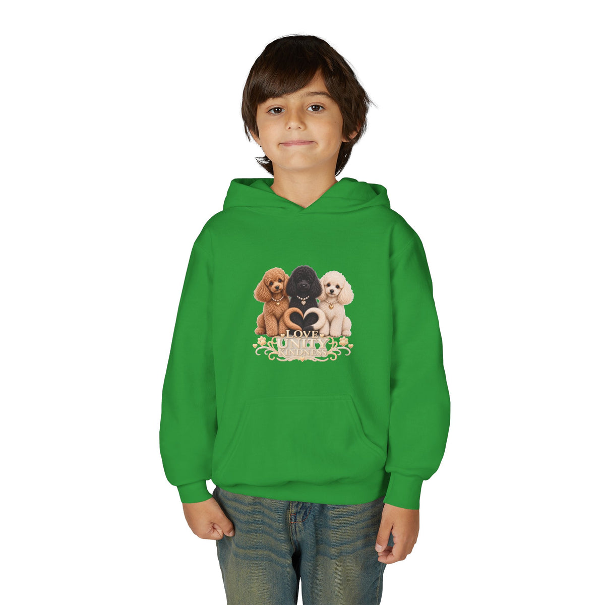 SOSO “Love, Unity & Kindness” Poodle Youth Self-Expression Pullover Hoodie