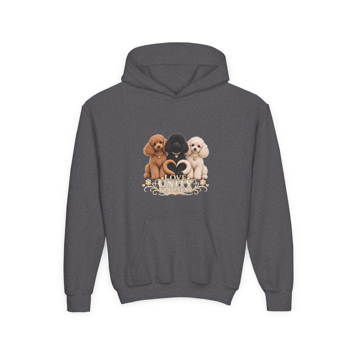 SOSO “Love, Unity & Kindness” Poodle Youth Self-Expression Pullover Hoodie