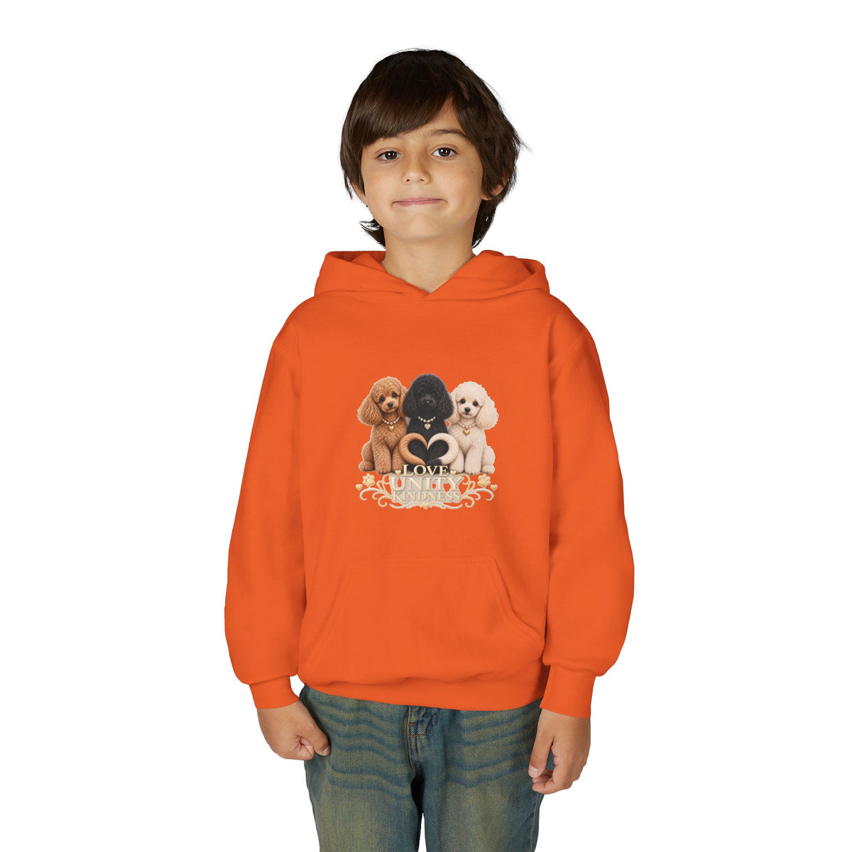 SOSO “Love, Unity & Kindness” Poodle Youth Self-Expression Pullover Hoodie