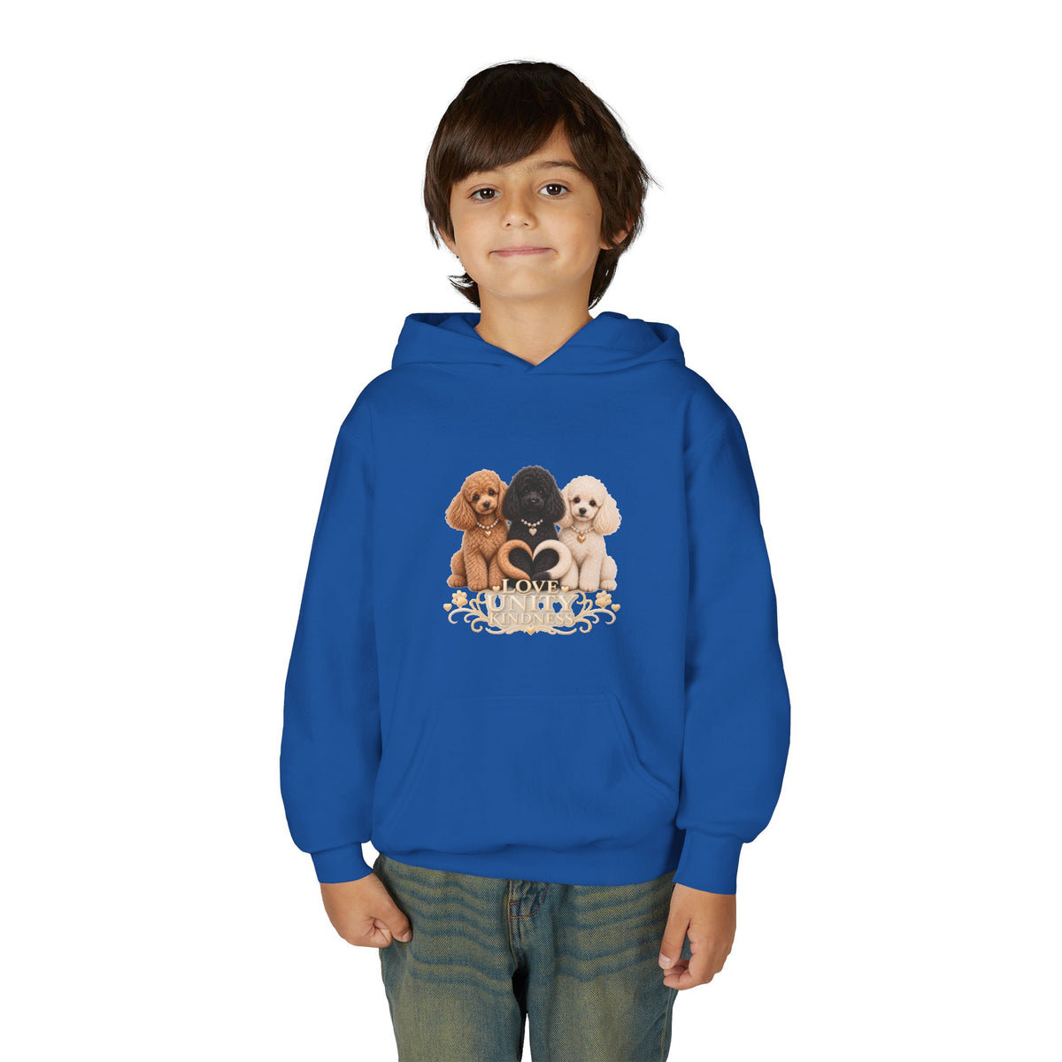SOSO “Love, Unity & Kindness” Poodle Youth Self-Expression Pullover Hoodie