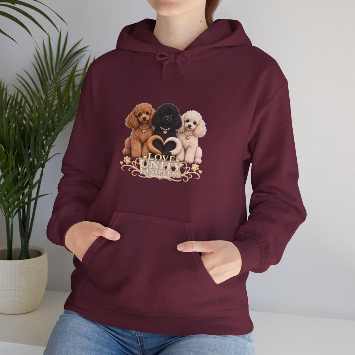 SOSO “Love, Unity & Kindness” Poodle Self-Expression Unisex Pullover Hoodie