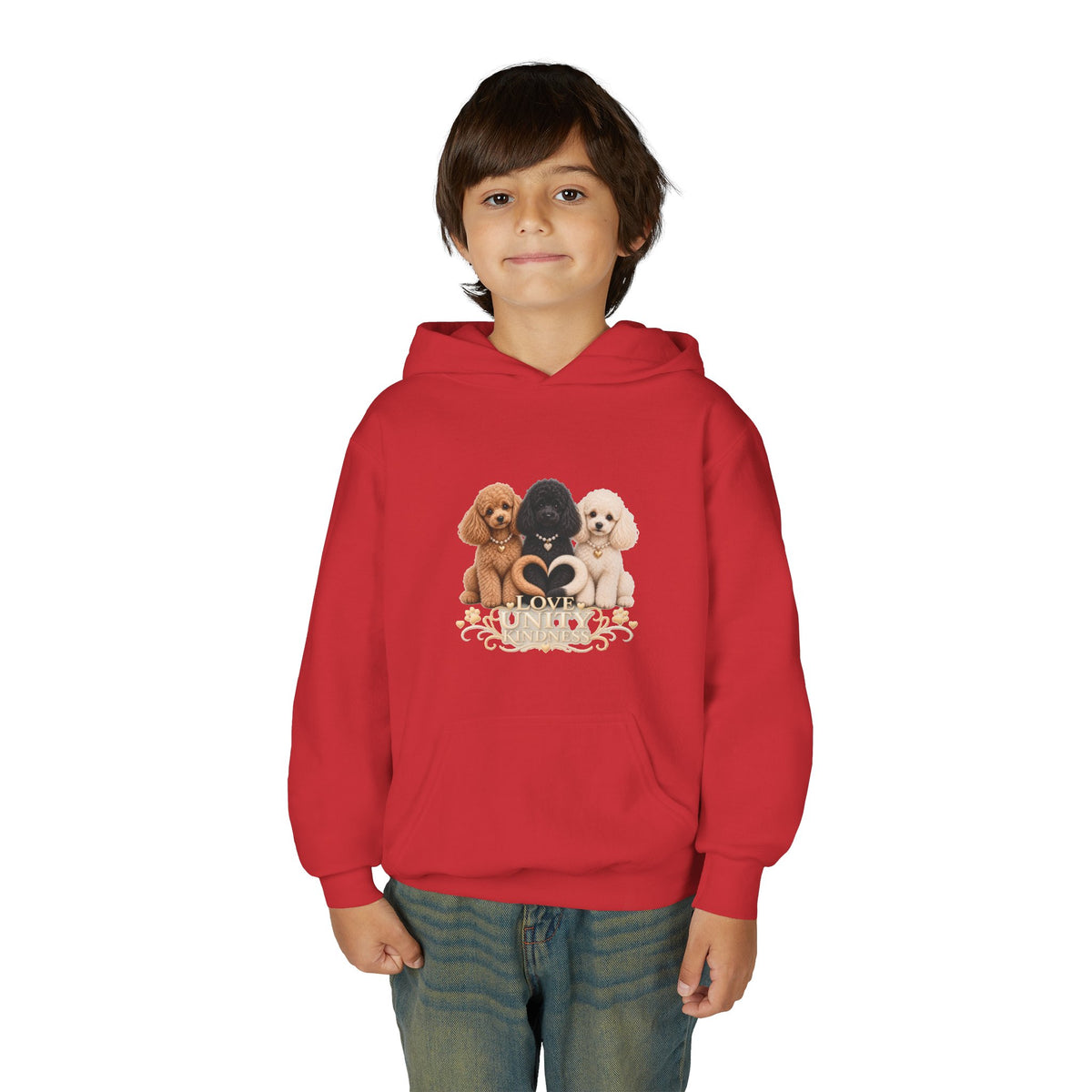 SOSO “Love, Unity & Kindness” Poodle Youth Self-Expression Pullover Hoodie