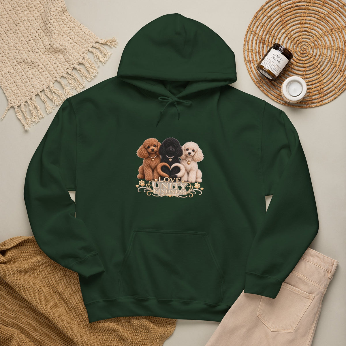 SOSO “Love, Unity & Kindness” Poodle Self-Expression Unisex Pullover Hoodie