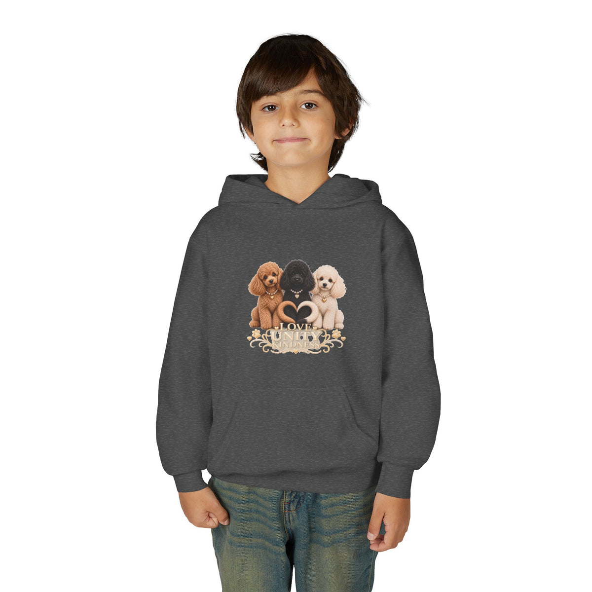 SOSO “Love, Unity & Kindness” Poodle Youth Self-Expression Pullover Hoodie