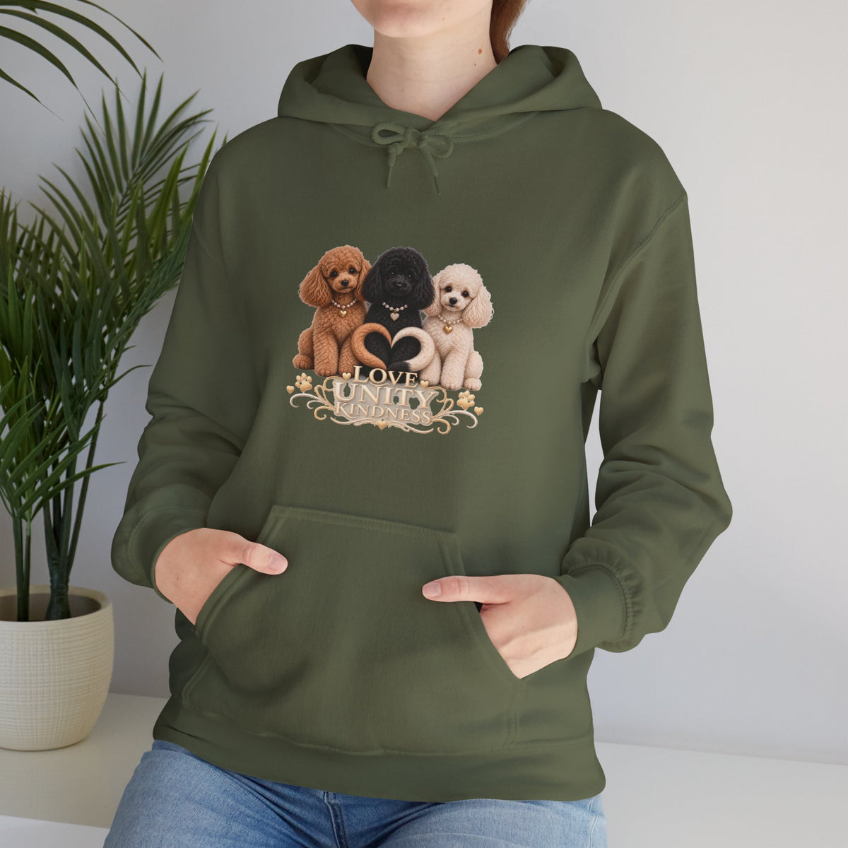 SOSO “Love, Unity & Kindness” Poodle Self-Expression Unisex Pullover Hoodie