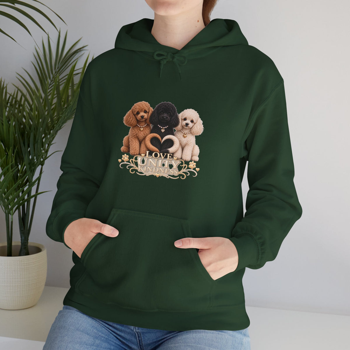 SOSO “Love, Unity & Kindness” Poodle Self-Expression Unisex Pullover Hoodie