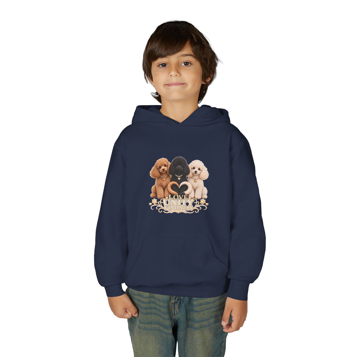SOSO “Love, Unity & Kindness” Poodle Youth Self-Expression Pullover Hoodie