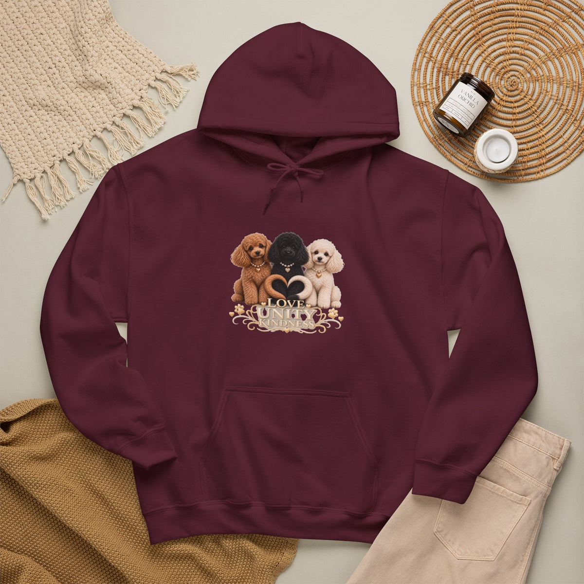 SOSO “Love, Unity & Kindness” Poodle Self-Expression Unisex Pullover Hoodie