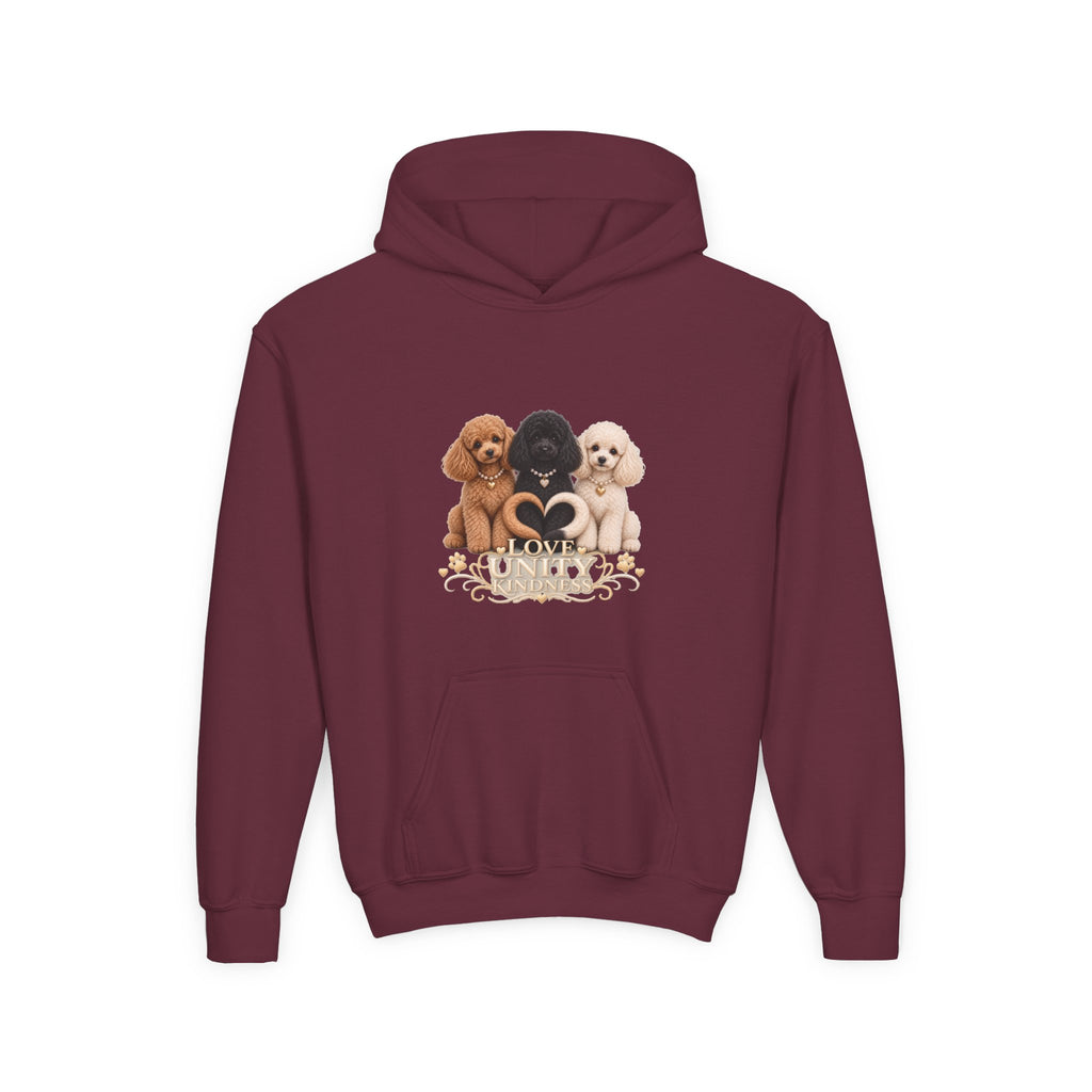 SOSO “Love, Unity & Kindness” Poodle Youth Self-Expression Pullover Hoodie