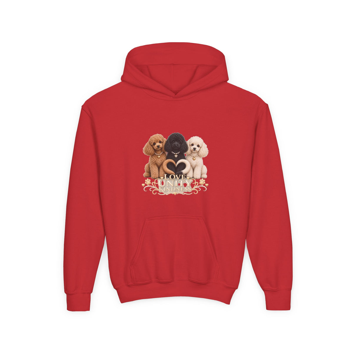 SOSO “Love, Unity & Kindness” Poodle Youth Self-Expression Pullover Hoodie