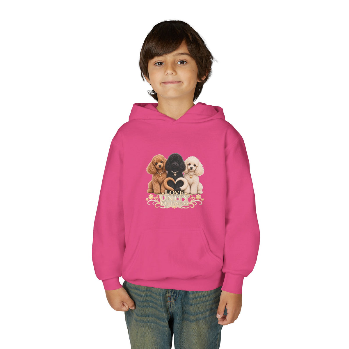 SOSO “Love, Unity & Kindness” Poodle Youth Self-Expression Pullover Hoodie