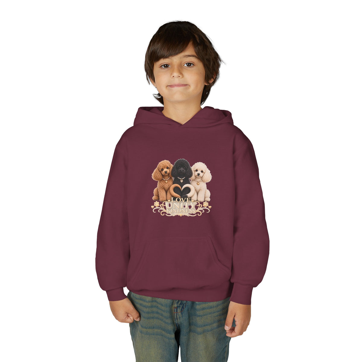 SOSO “Love, Unity & Kindness” Poodle Youth Self-Expression Pullover Hoodie