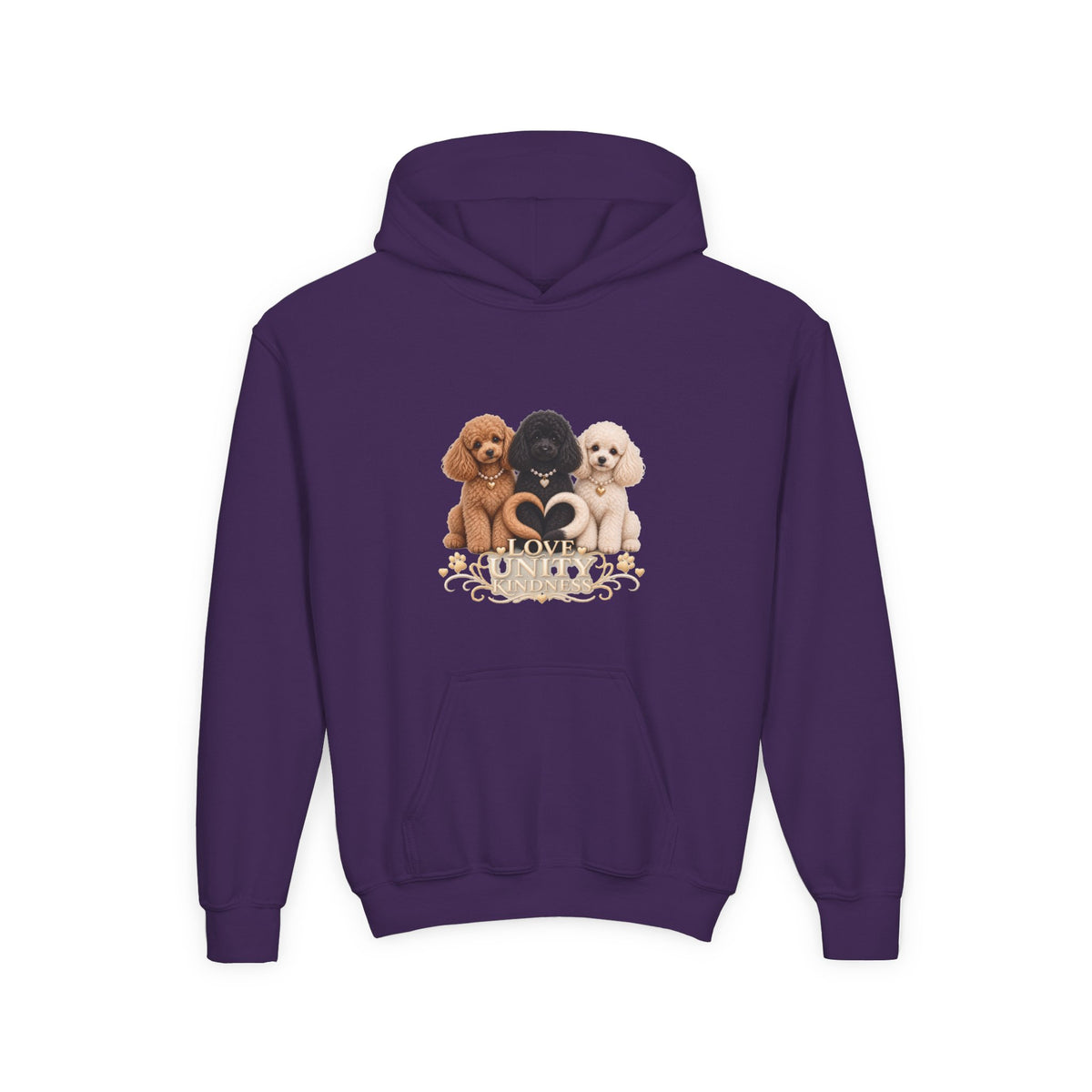 SOSO “Love, Unity & Kindness” Poodle Youth Self-Expression Pullover Hoodie