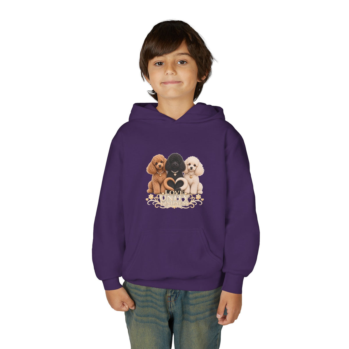 SOSO “Love, Unity & Kindness” Poodle Youth Self-Expression Pullover Hoodie