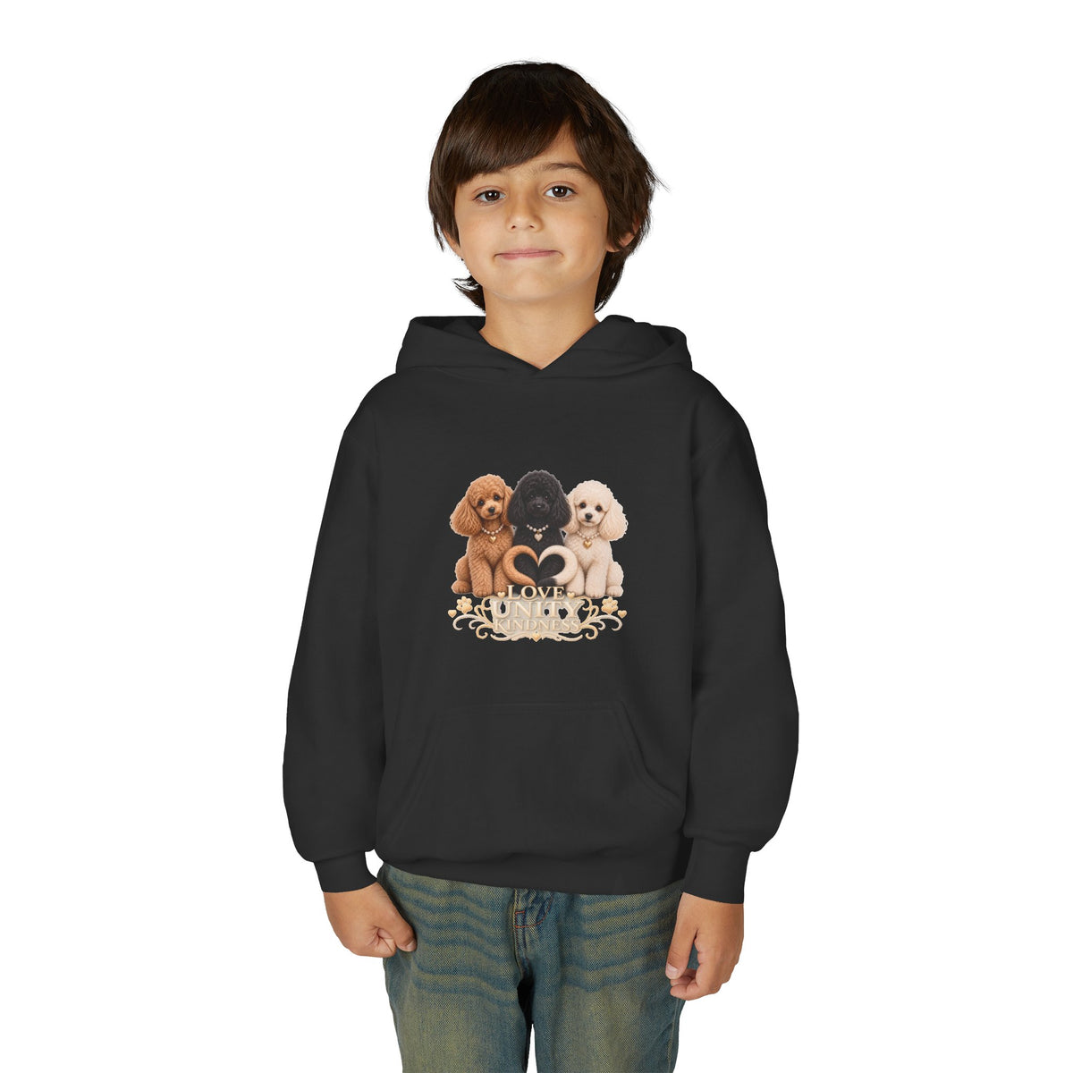 SOSO “Love, Unity & Kindness” Poodle Youth Self-Expression Pullover Hoodie