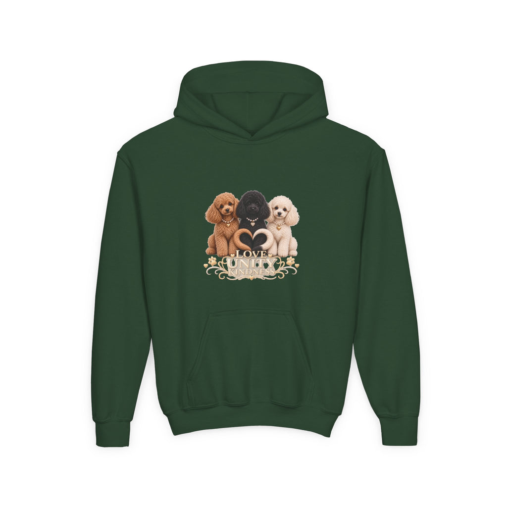 SOSO “Love, Unity & Kindness” Poodle Youth Self-Expression Pullover Hoodie